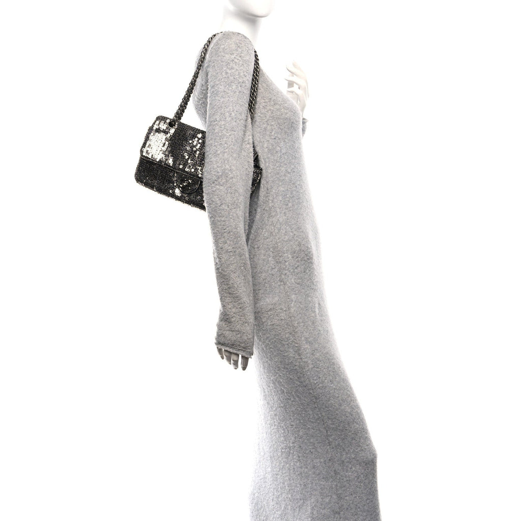 Chanel Sequin Medium Single Flap Dark Silver