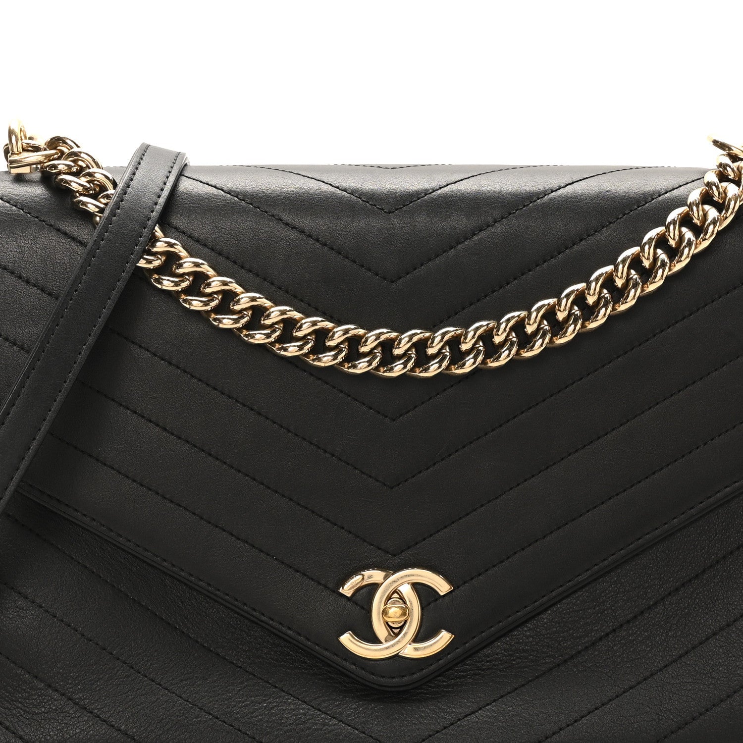 Chanel Calfskin Chevron Stitched Large Envelope Flap Black