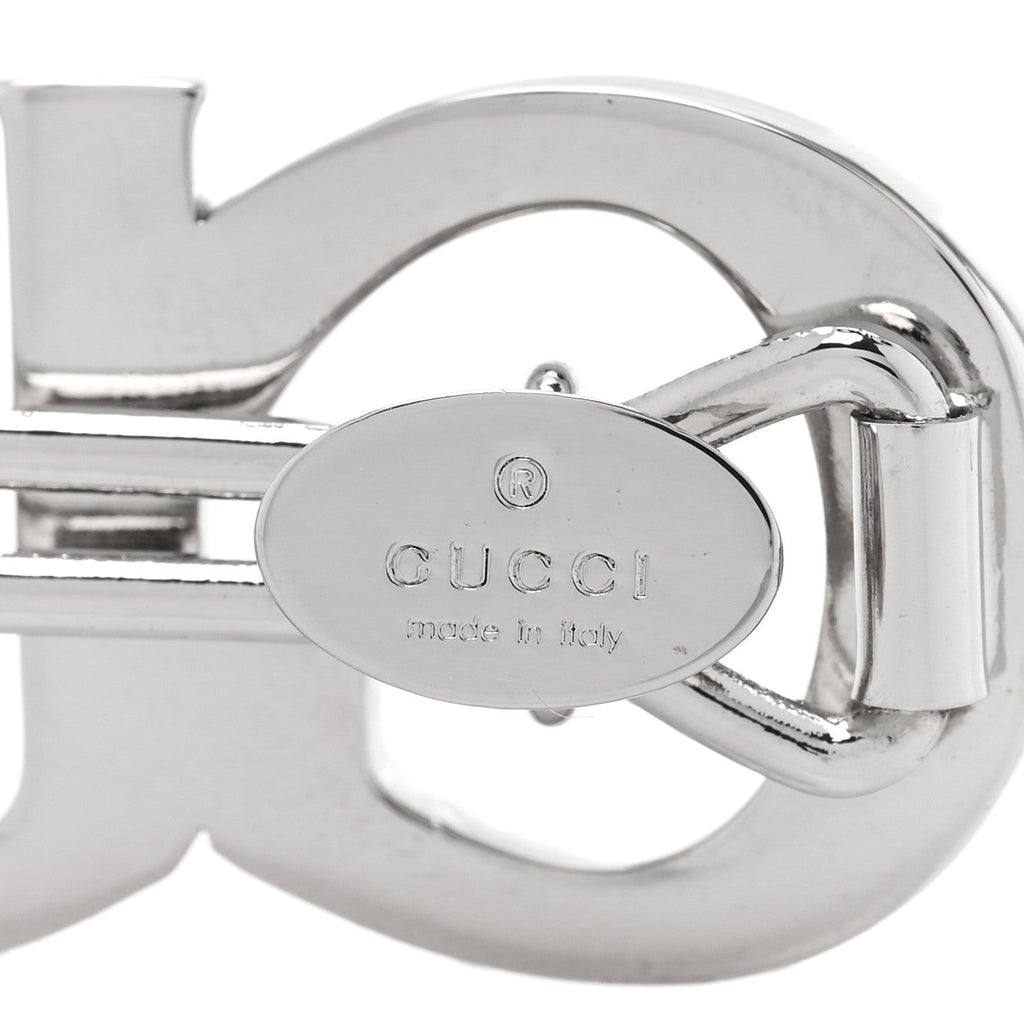 Gucci Metal Crystal Logo Hair Barrette Silver