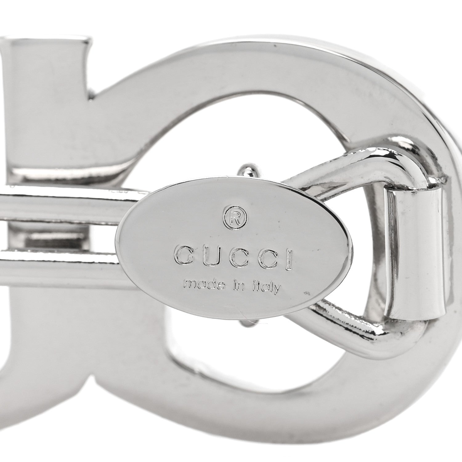 Gucci Metal Crystal Logo Hair Barrette Silver