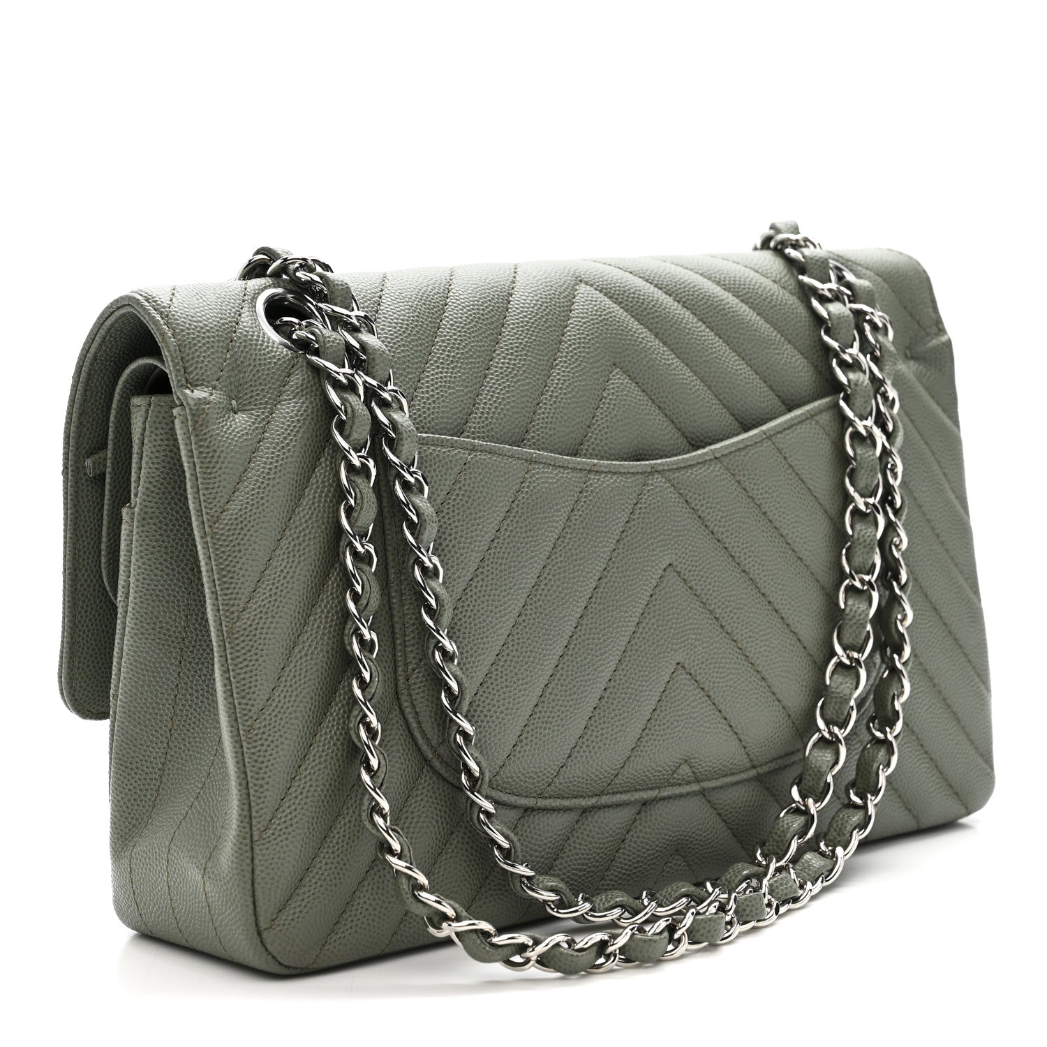Chanel Caviar Chevron Quilted Medium Double Flap  Green
