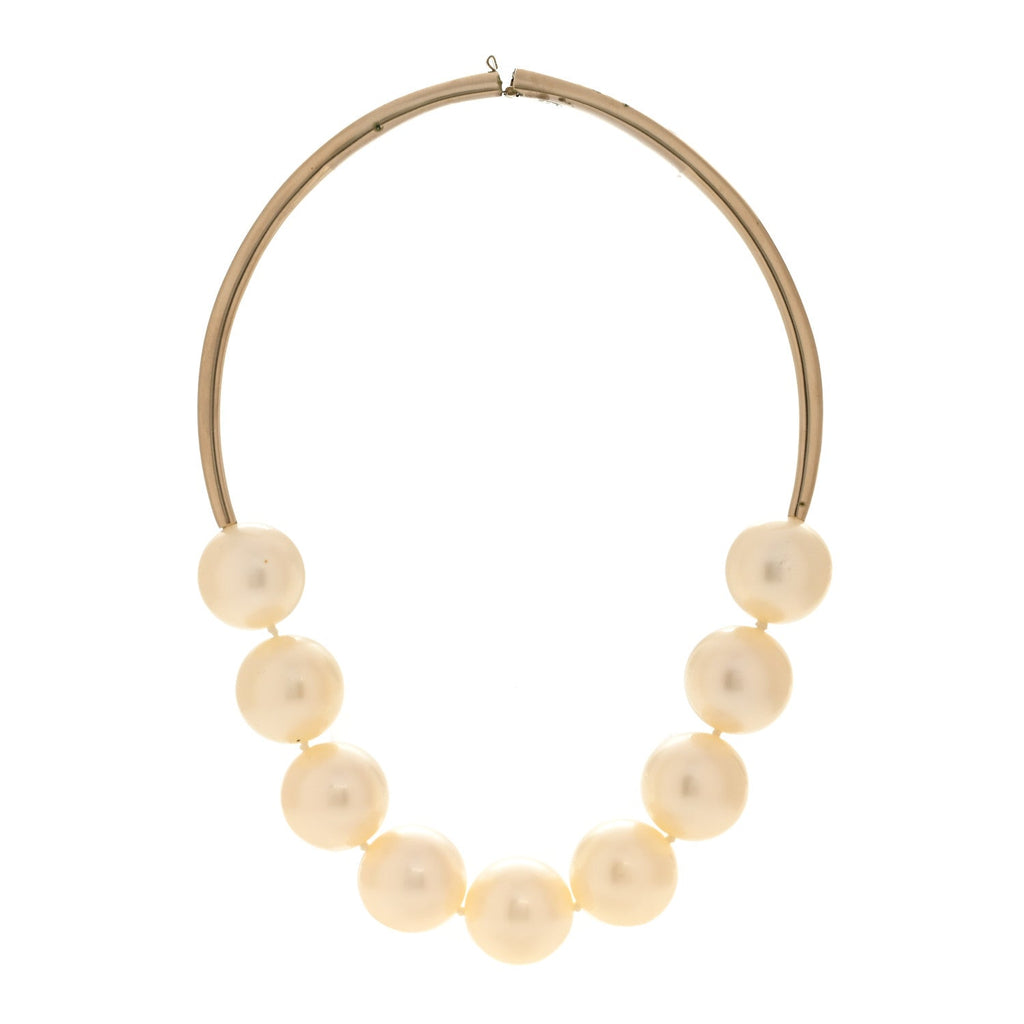 Metal Giant Pearl Choker Necklace Gold White