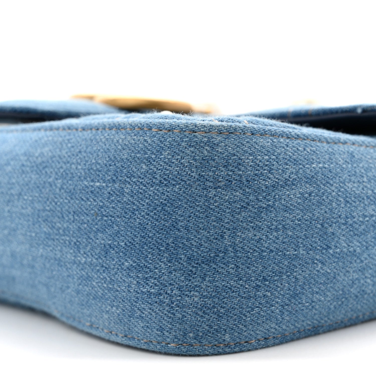 Gucci Denim Matelasse Pearl Studded Mini GG Marmont Shoulder Bag Blue