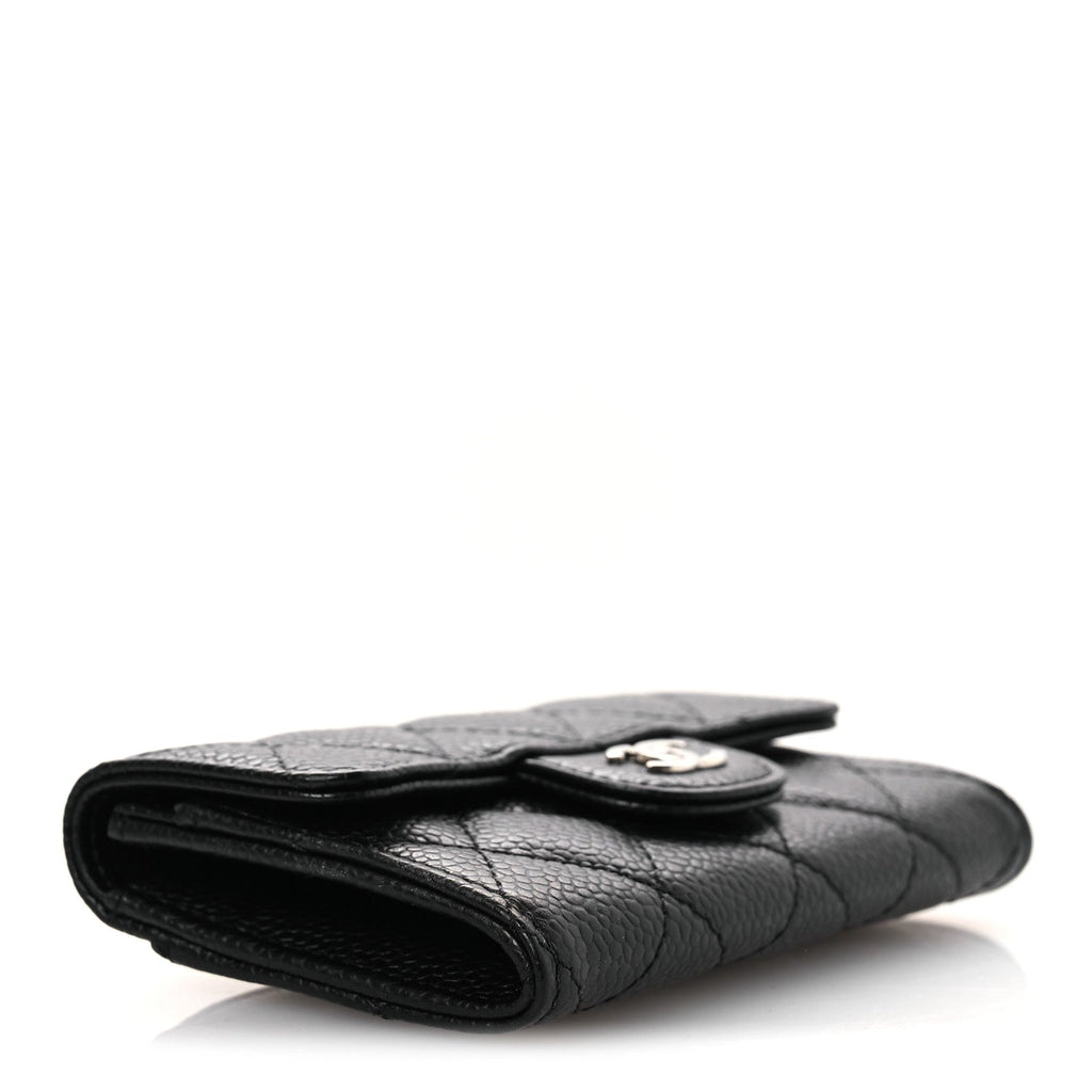 Caviar Quilted Flap Card Holder Wallet Black