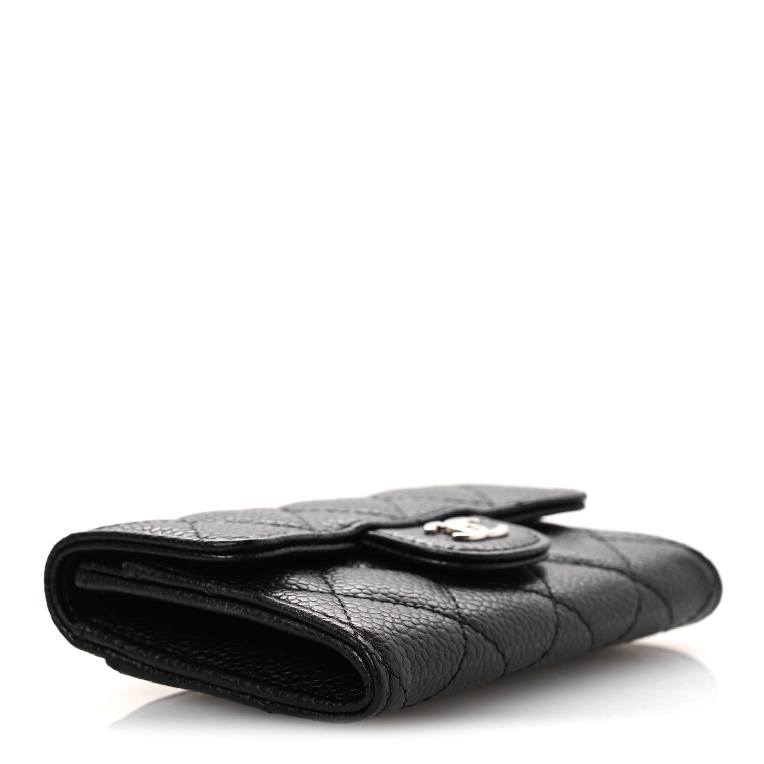 Caviar Quilted Flap Card Holder Wallet Black