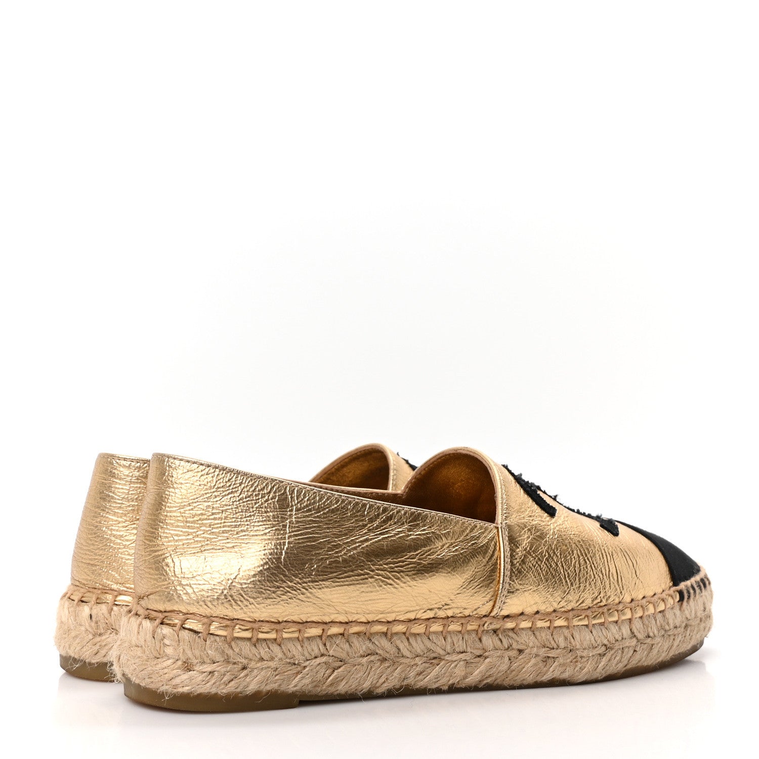 Laminated Lambskin Grosgrain CC Espadrilles 35 Gold Black