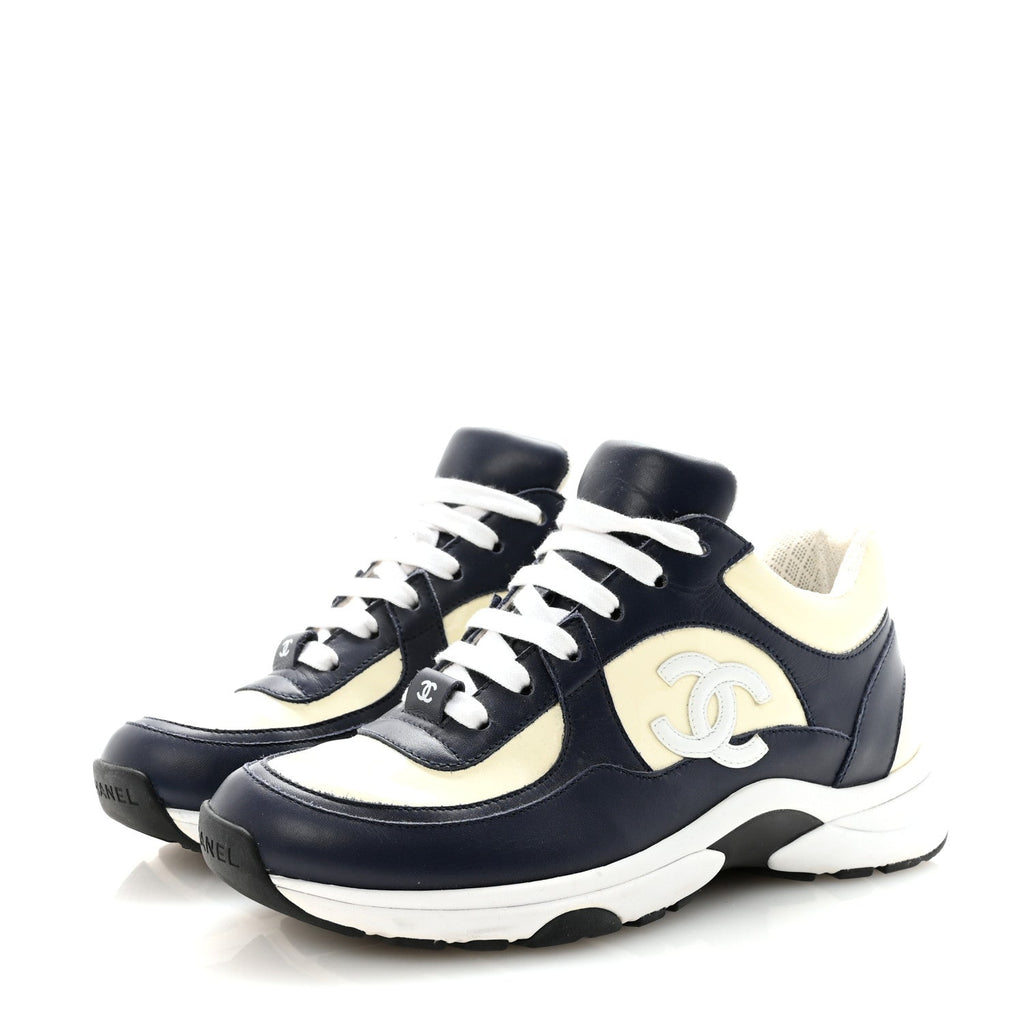 Patent Calfskin CC Sneakers  36 Navy White
