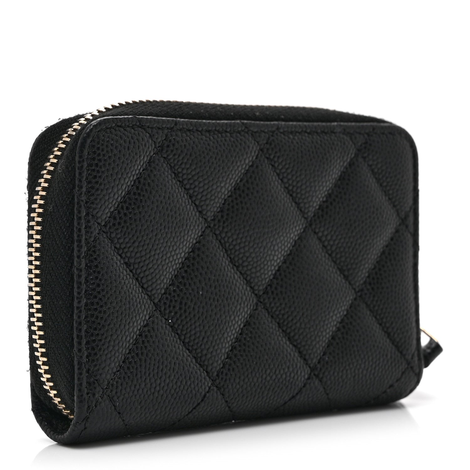 Caviar Quilted Striated CC Zip Coin Purse Black