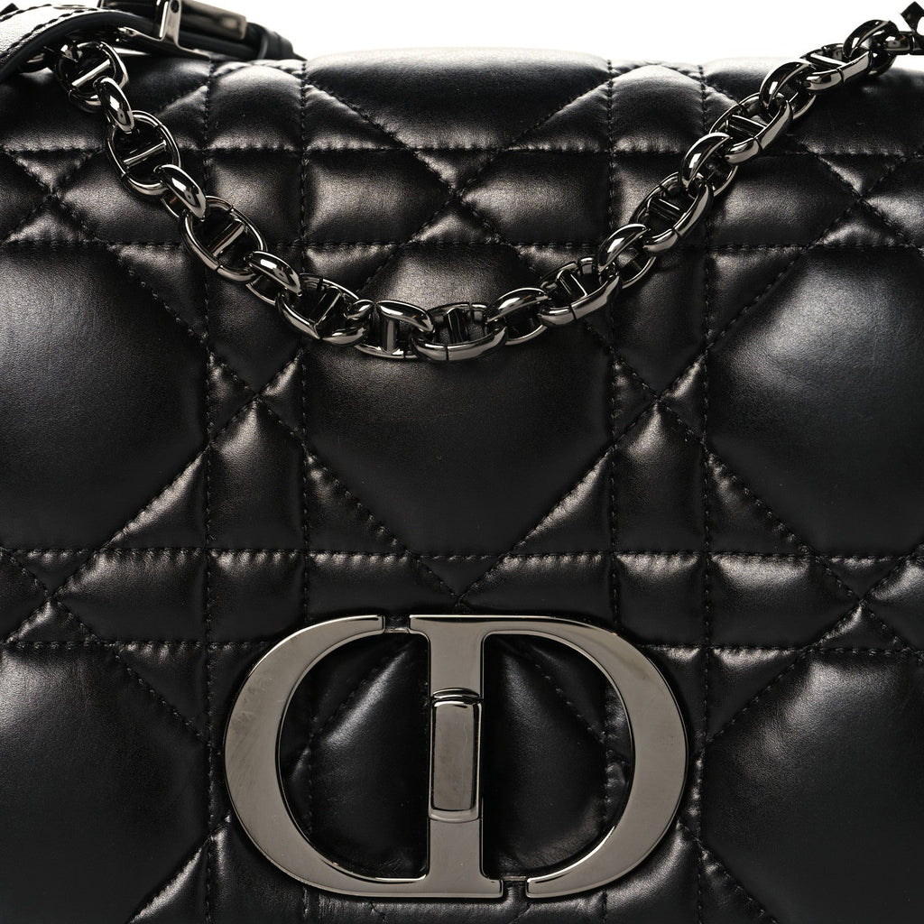 Christian Dior Calfskin Macrocannage Large Caro Bag Black