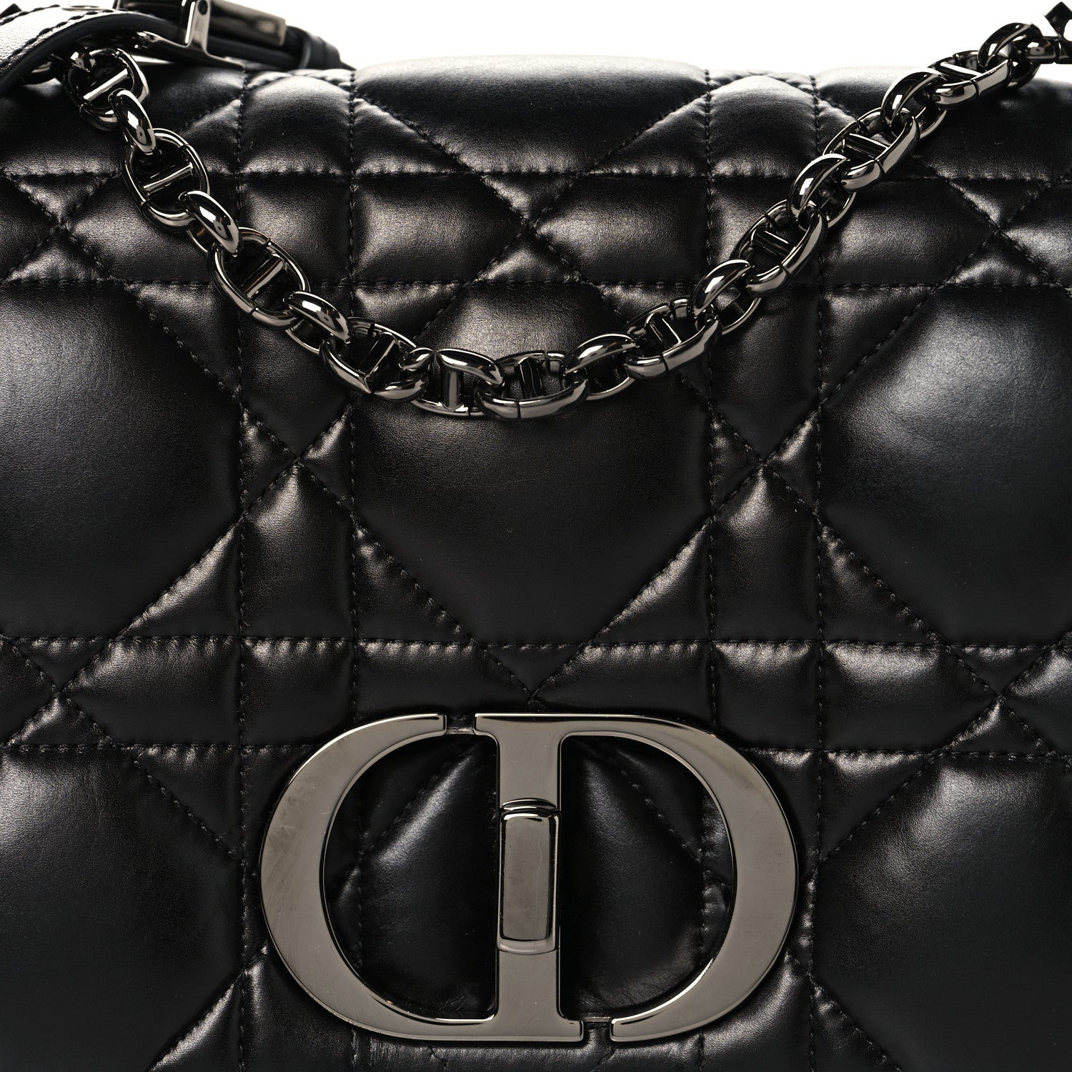 Christian Dior Calfskin Macrocannage Large Caro Bag Black