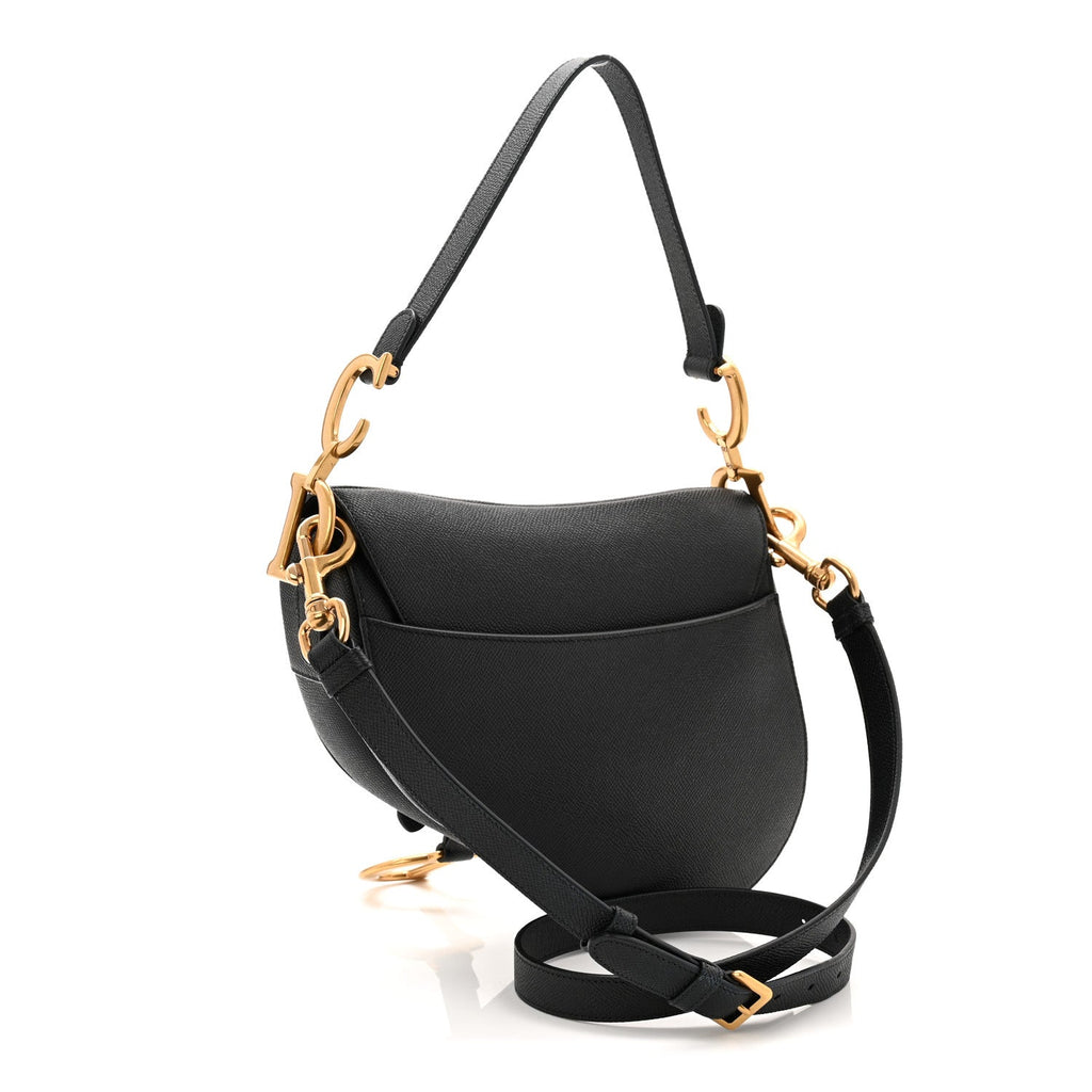 Christian Dior Grained Calfskin Saddle Bag With Strap Black