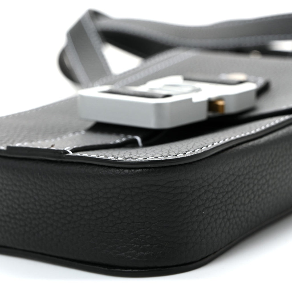 Christian Dior Grained Calfskin Vertical Saddle Pouch With Strap Black