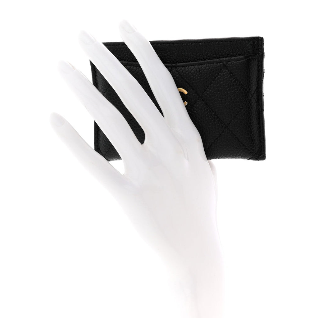 Caviar Quilted Card Holder Black