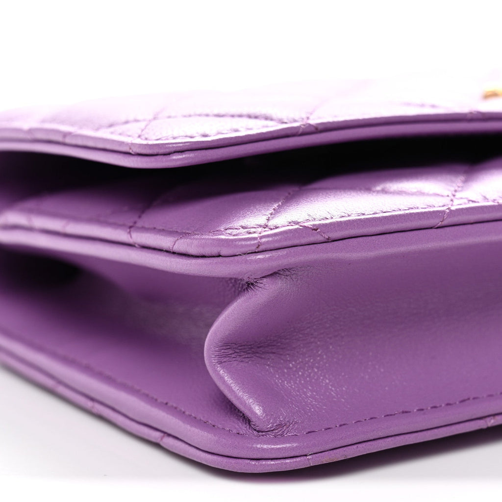 Chanel Lambskin Quilted Pick Me Up Wallet On Chain WOC Purple