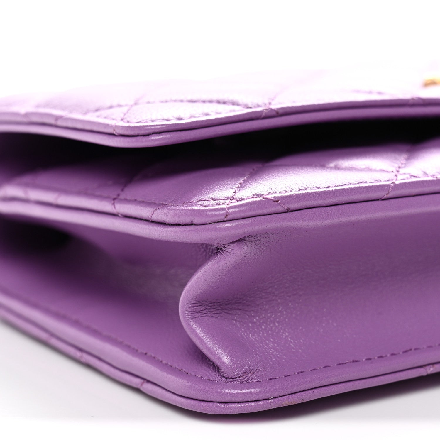 Chanel Lambskin Quilted Pick Me Up Wallet On Chain WOC Purple