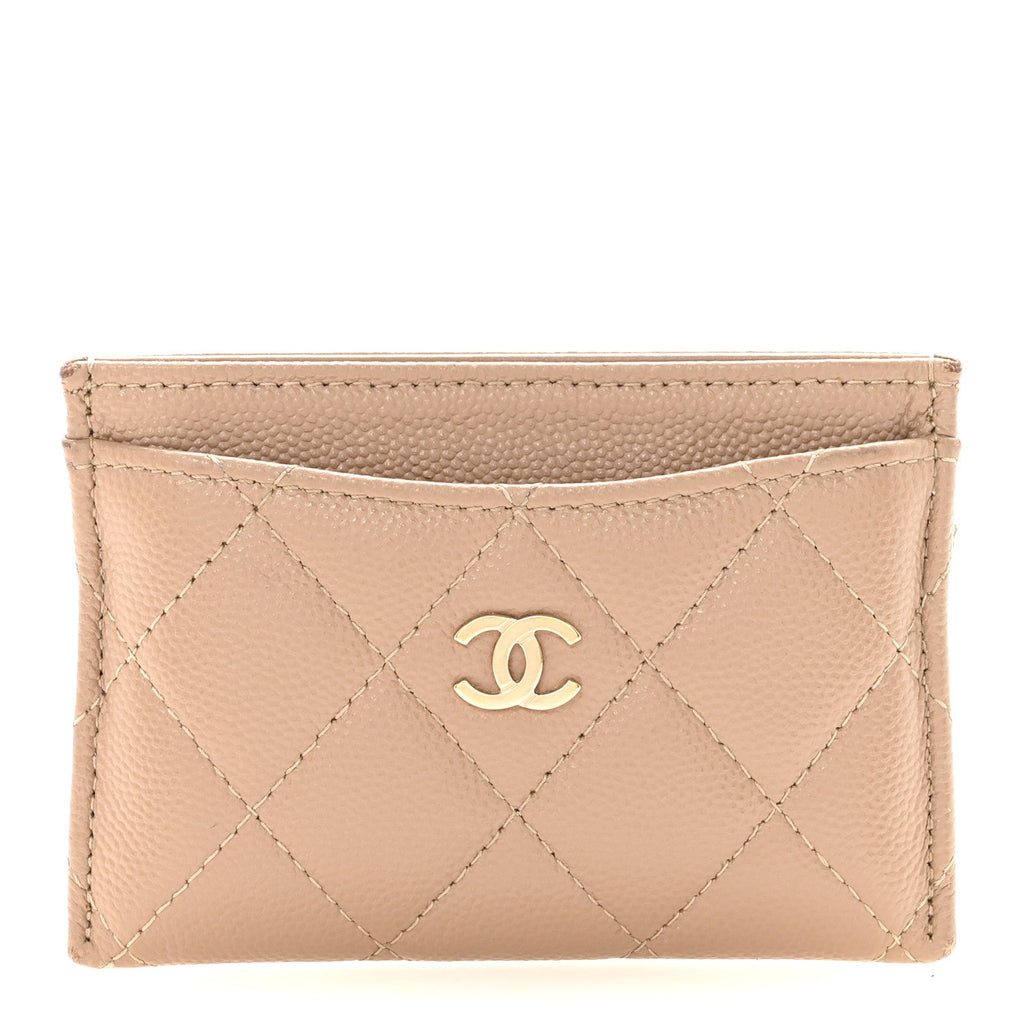 Caviar Quilted Card Holder Beige