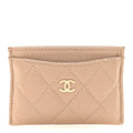 Caviar Quilted Card Holder Beige