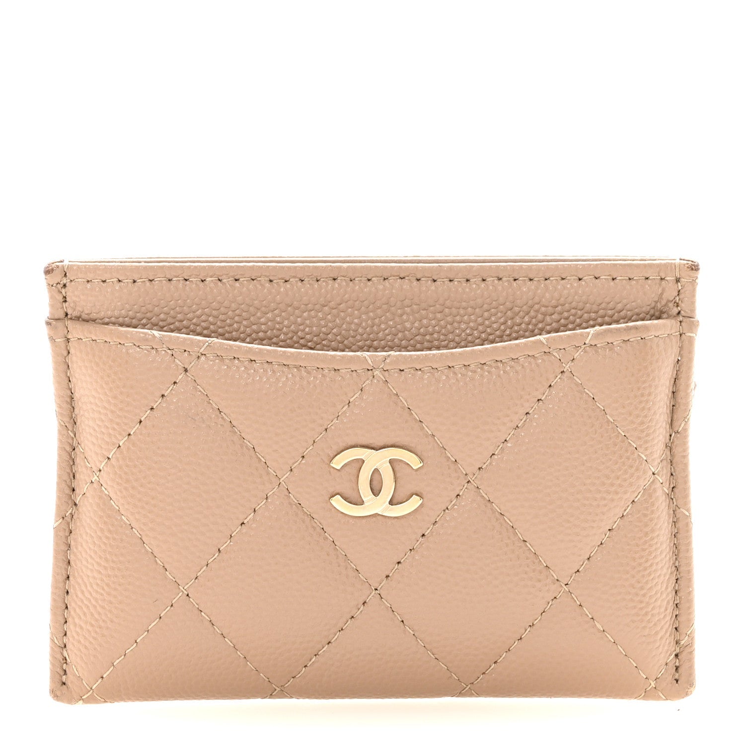 Caviar Quilted Card Holder Beige