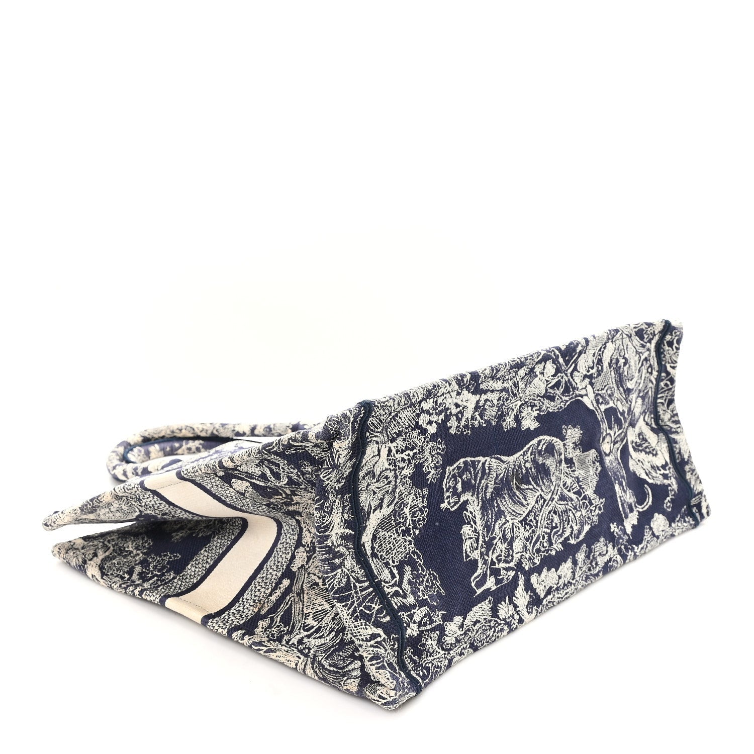 Christian Dior Canvas Embroidered Large Dioriviera Toile De Jouy Reverse Book Tote Blue