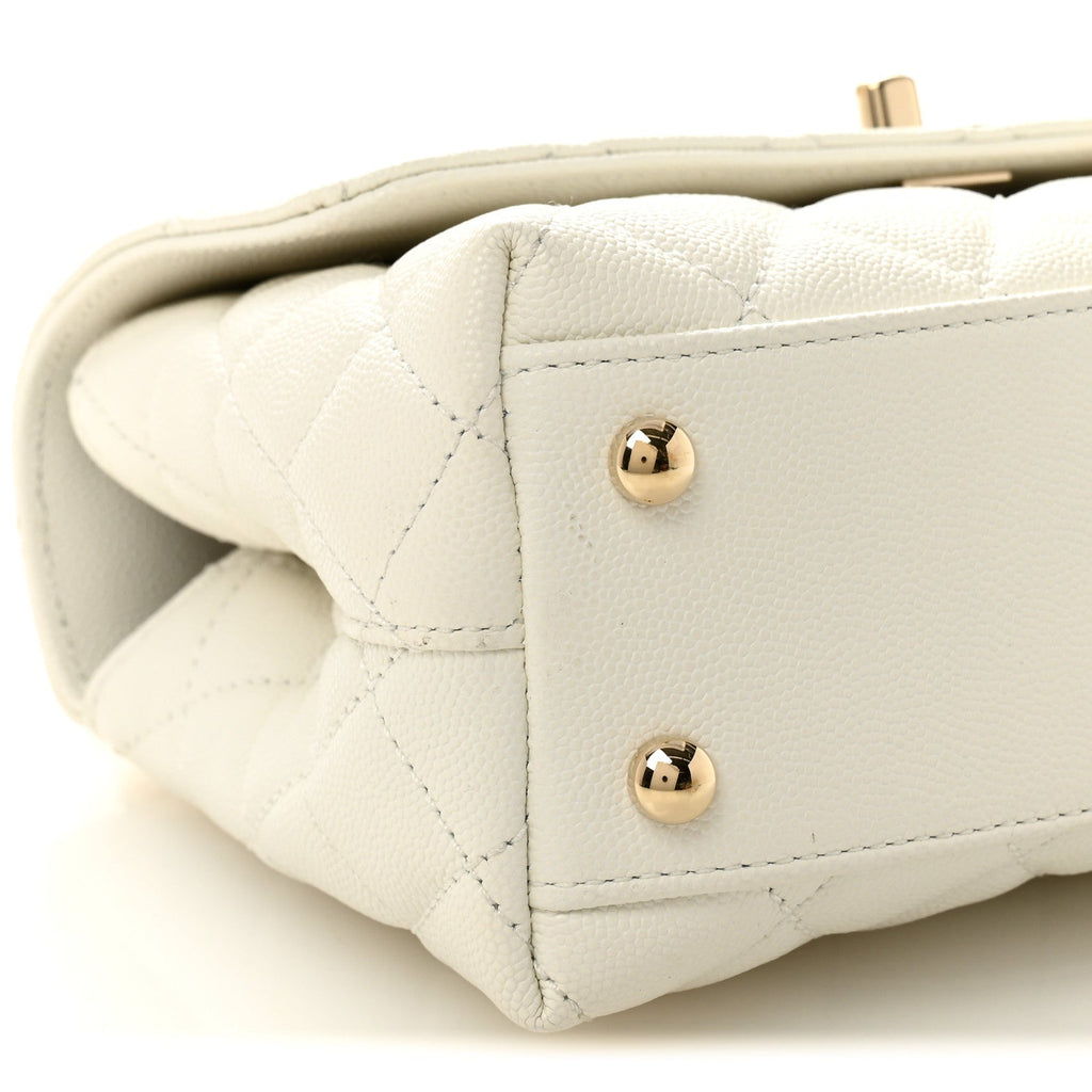 Chanel Caviar Quilted Mini Coco Handle Flap White