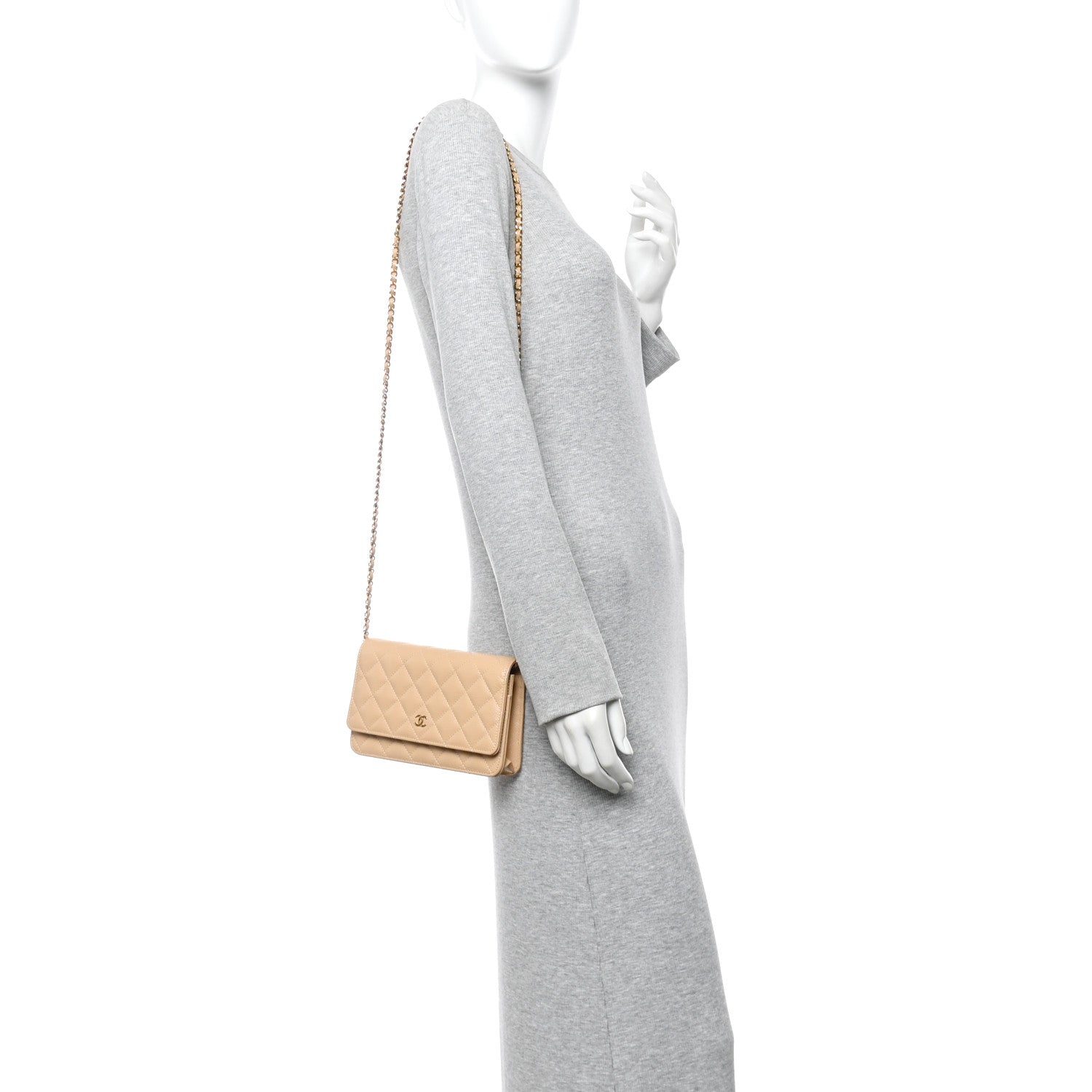 Chanel Caviar Quilted Wallet on Chain WOC Beige