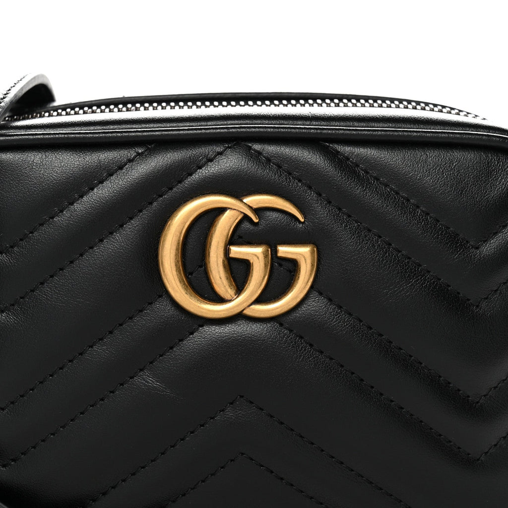 Gucci Calfskin Matelasse Mini GG Marmont Chain Shoulder Bag Black