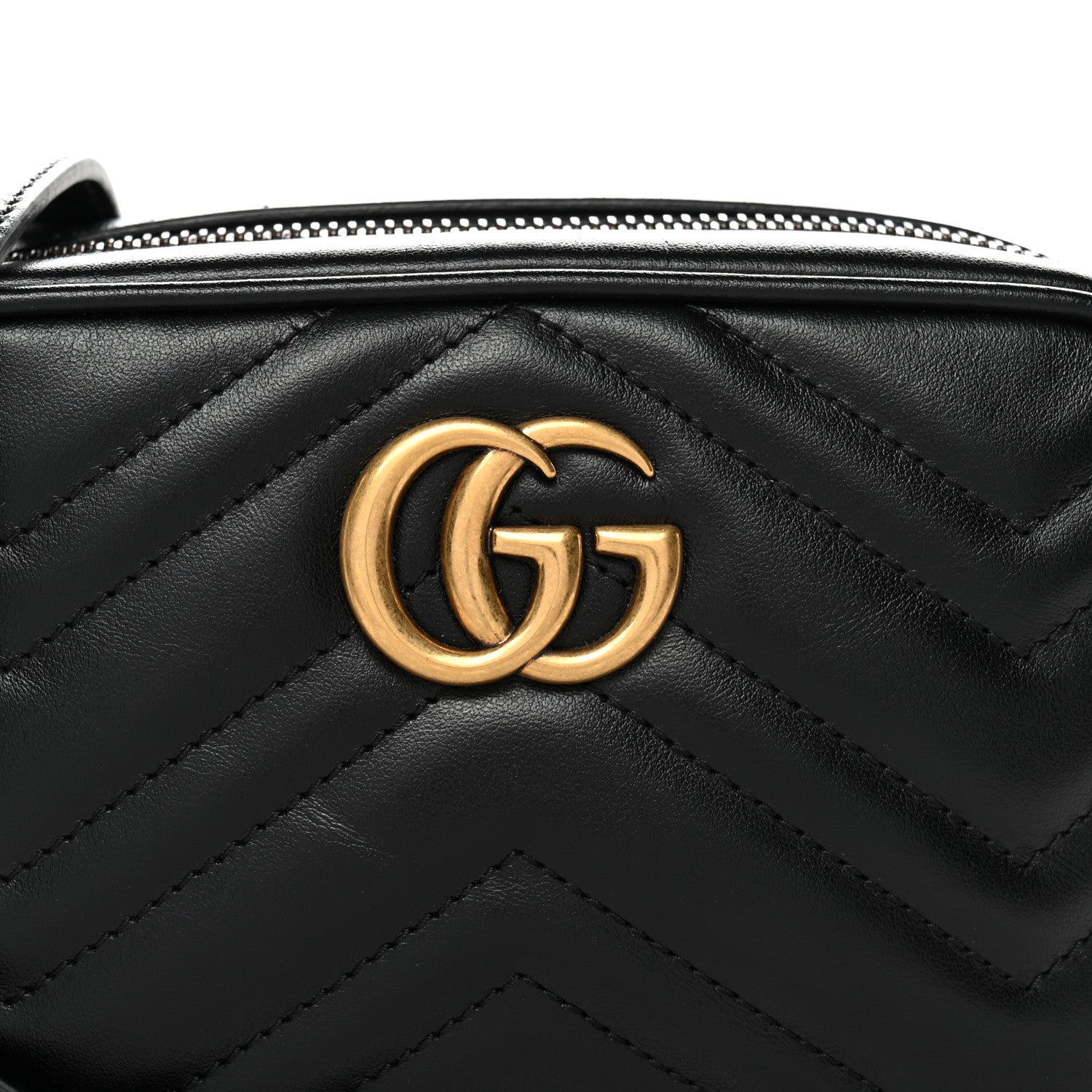 Gucci Calfskin Matelasse Mini GG Marmont Chain Shoulder Bag Black