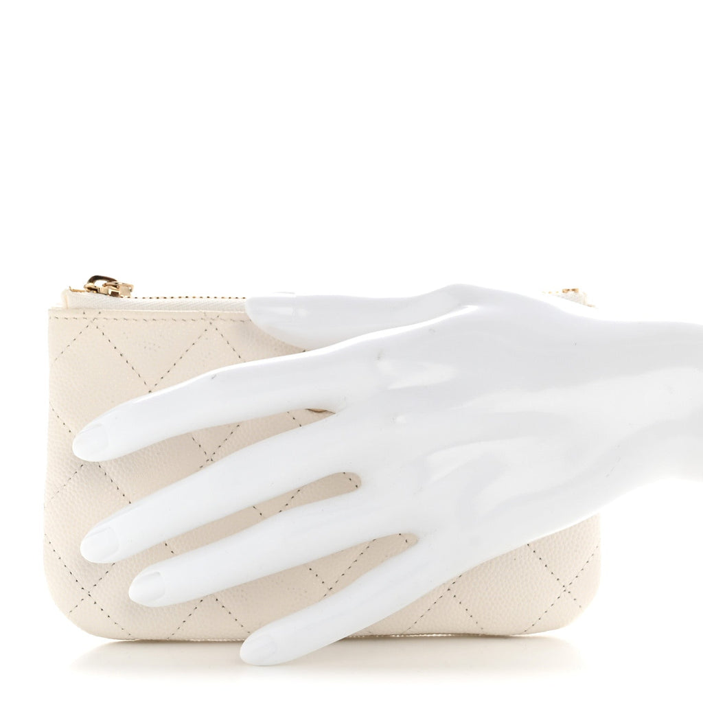 Caviar Quilted Small Cosmetic Case White