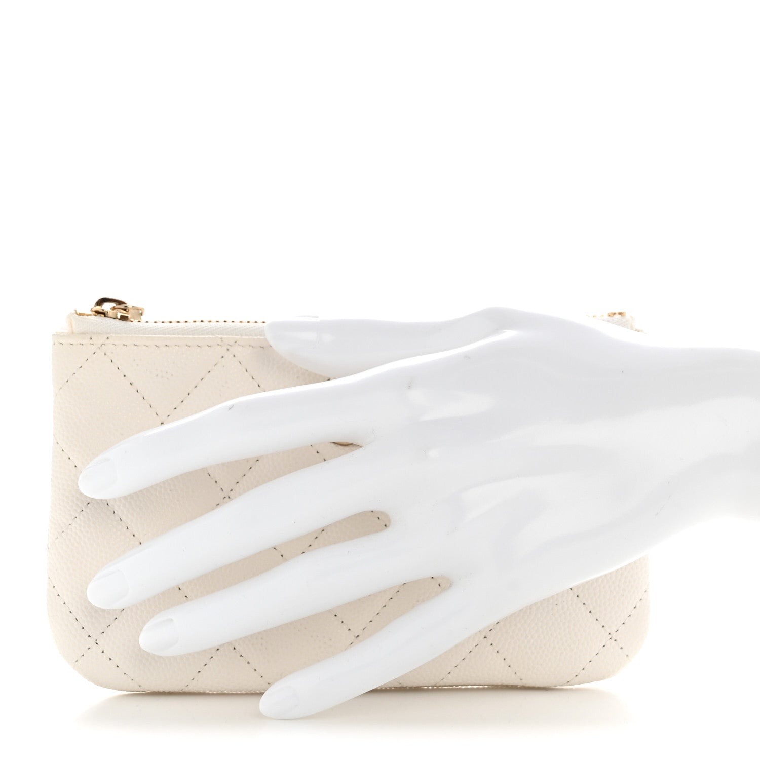 Caviar Quilted Small Cosmetic Case White