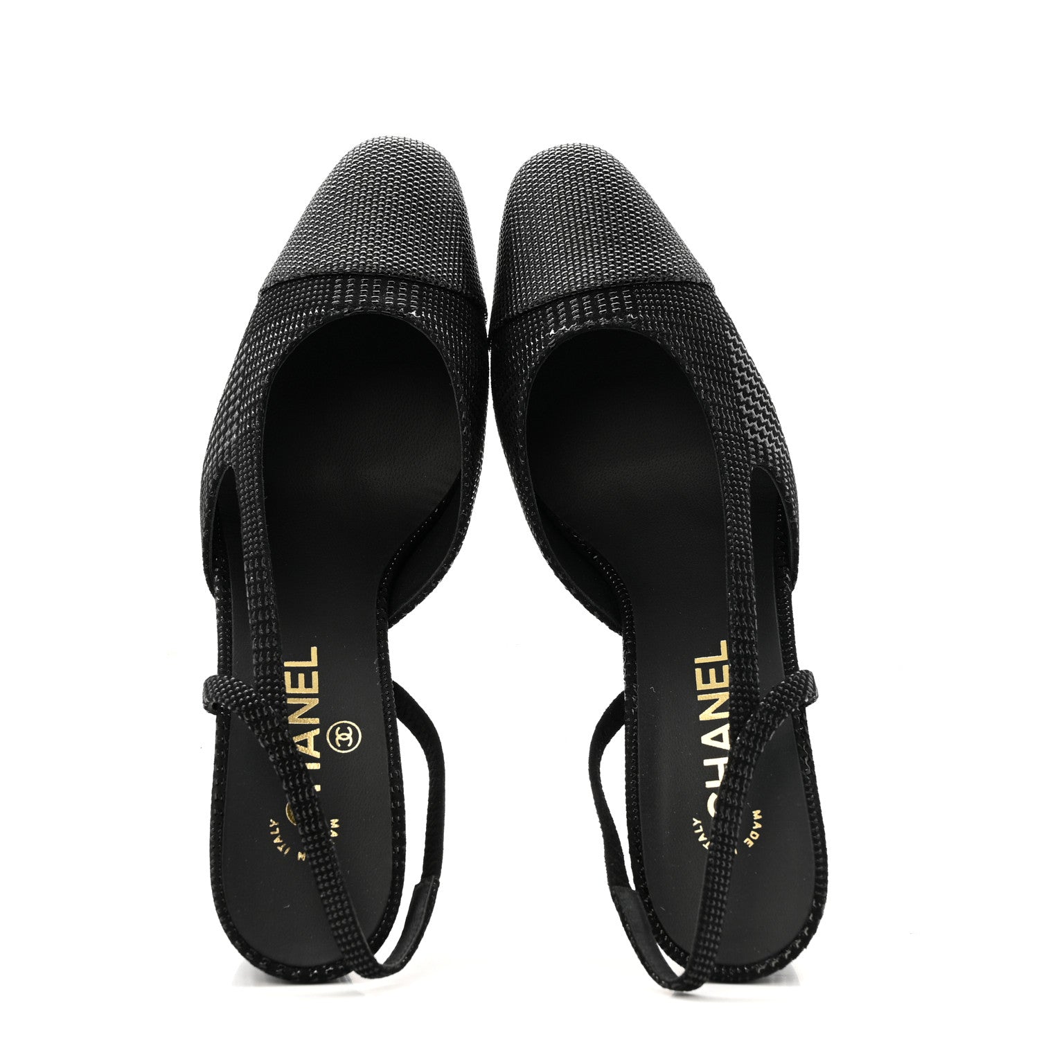 Chanel Suede Kidskin Cap Toe CC Slingback Pumps 39 Black