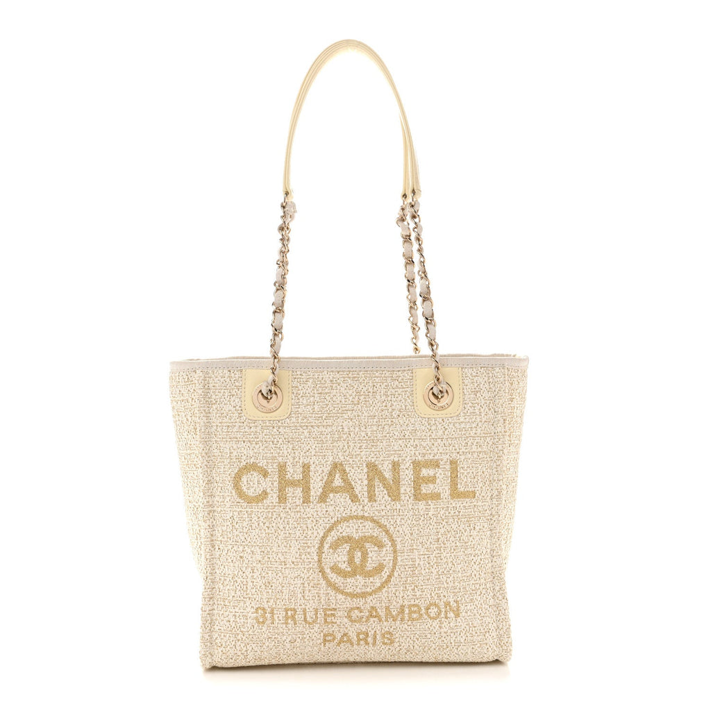 Chanel Lurex Boucle Mini Deauville Tote White