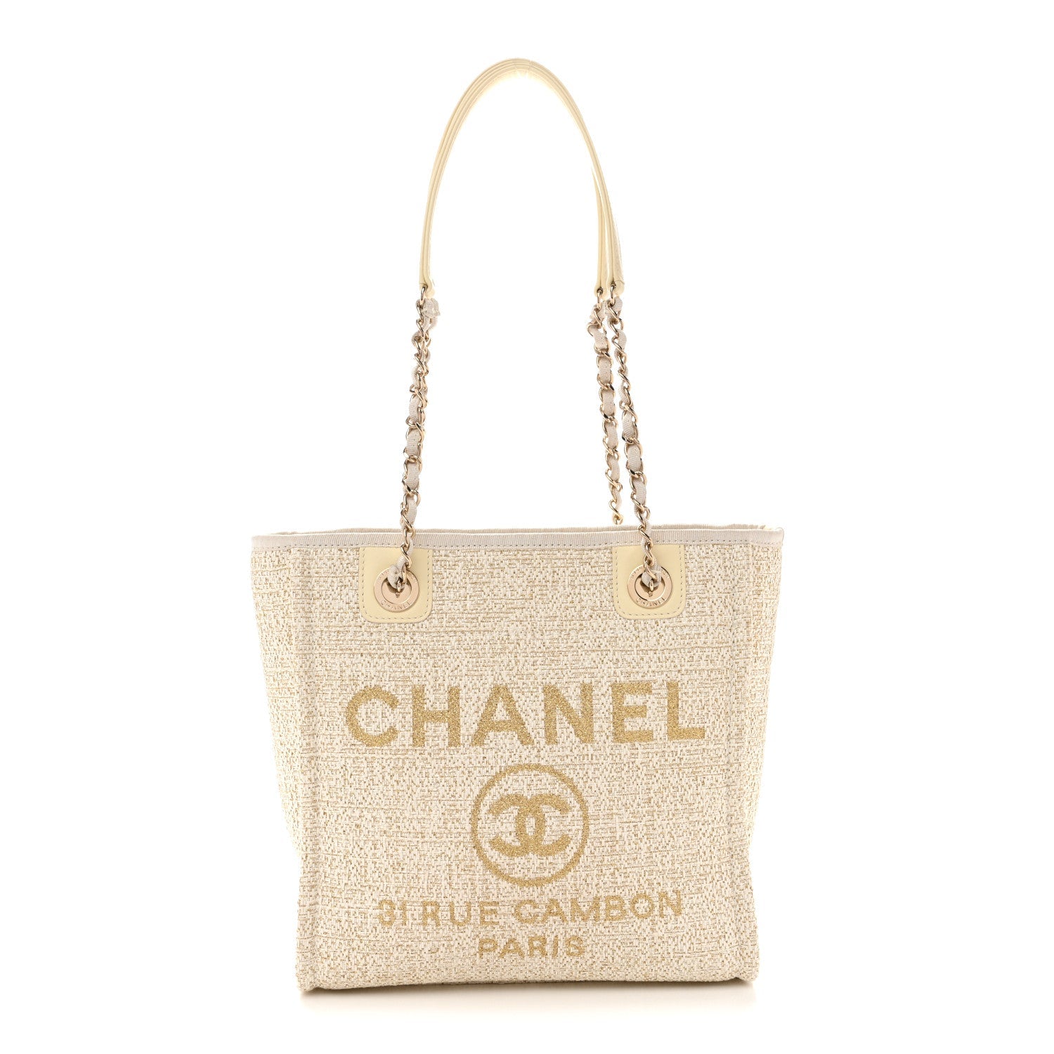 Chanel Lurex Boucle Mini Deauville Tote White