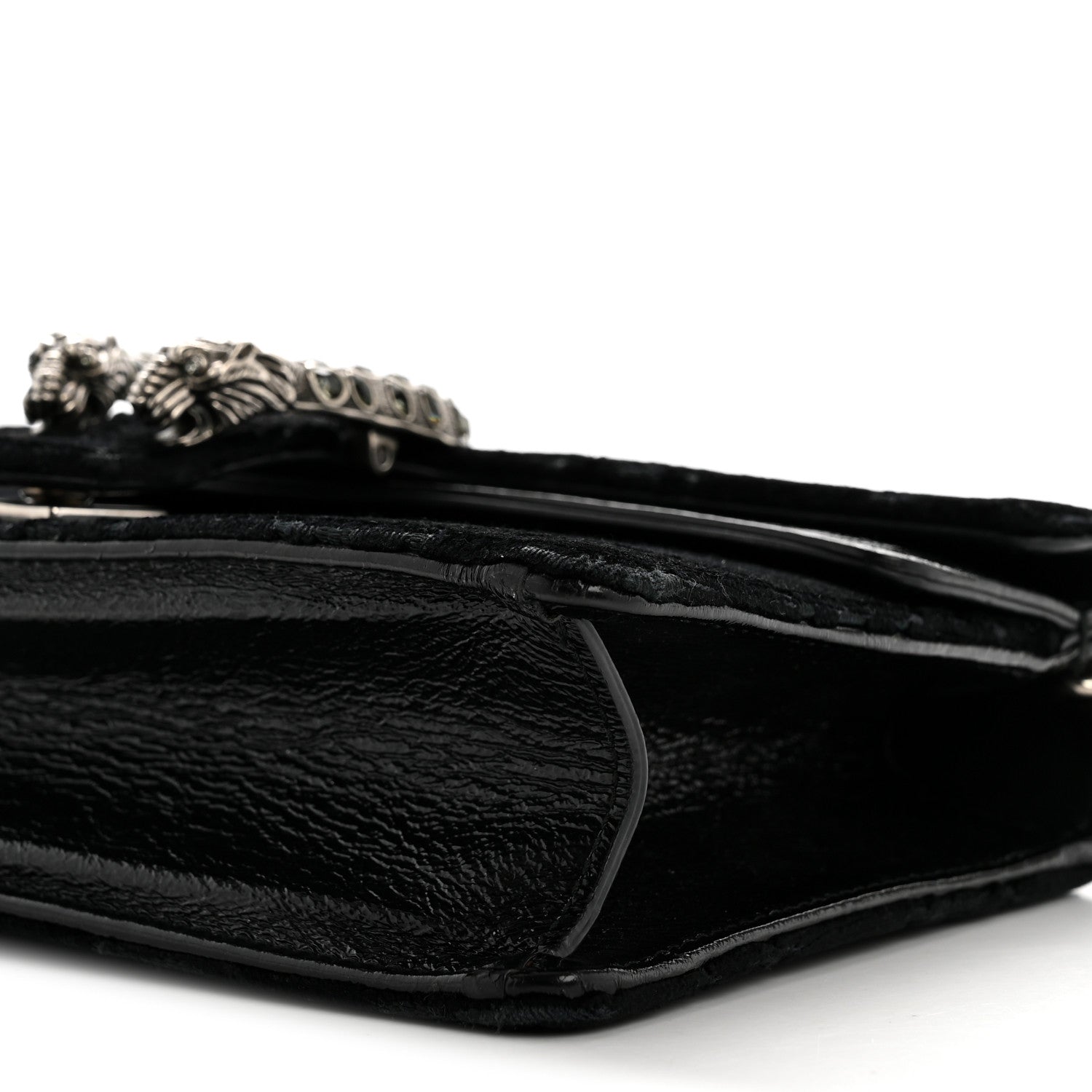 Gucci Velvet Skipper Crystal GG Monogram Small Dionysus Shoulder Bag Black Black Diamond