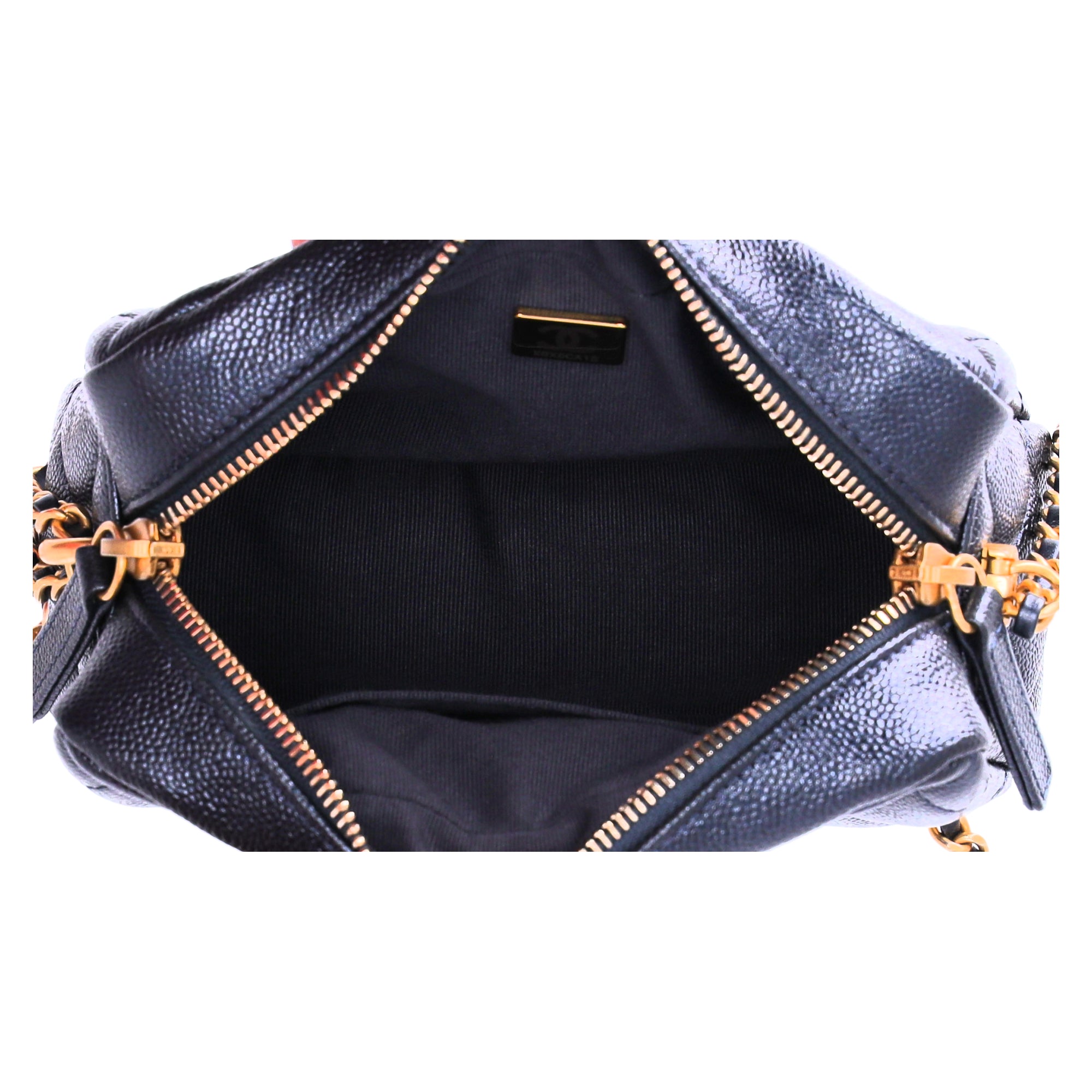 Chanel 21 K My Perfect Camera Bag Iridescent Caviar Quilted Leather Black