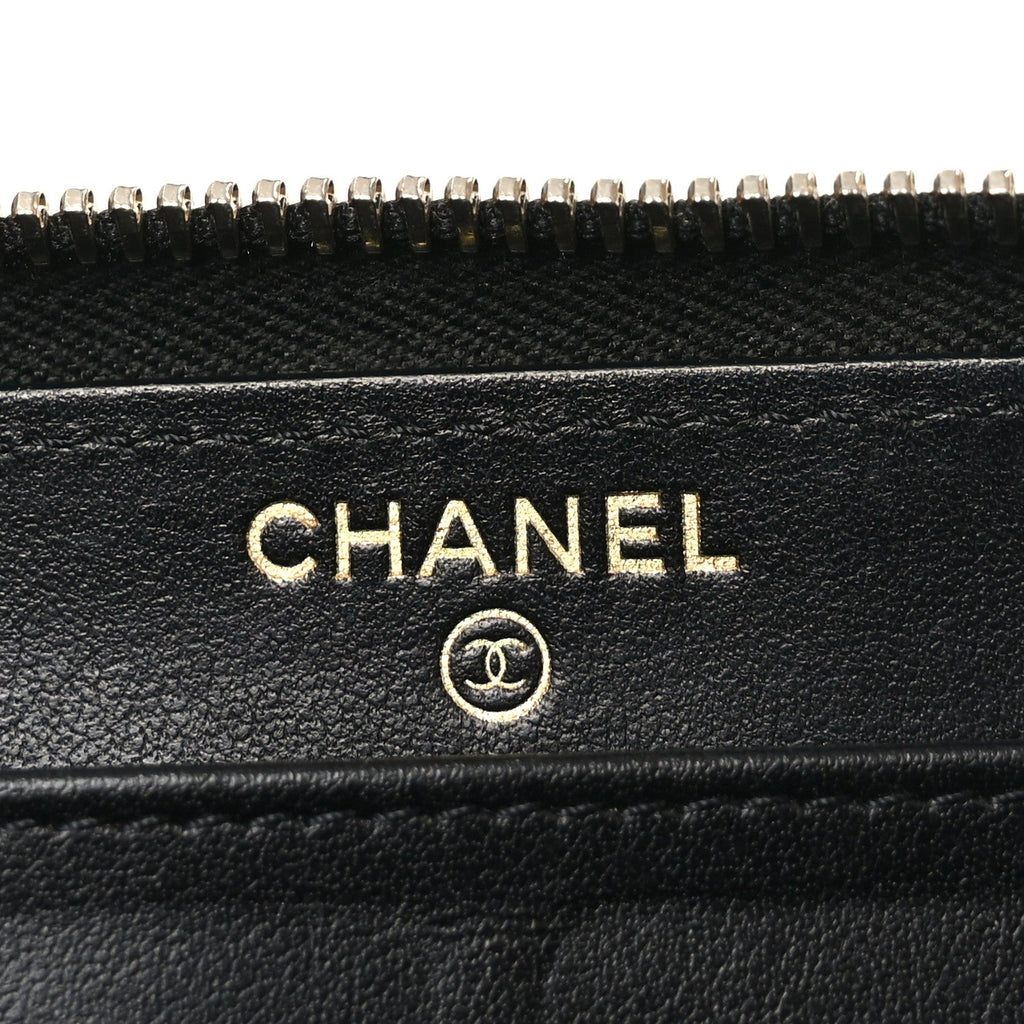 Caviar Quilted Filigree Zip Around Wallet Beige Black