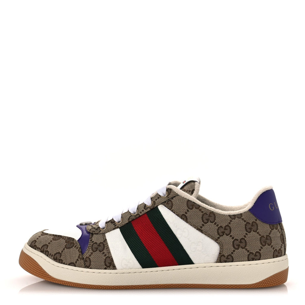Gucci Calfskin Lame GG Monogram Web Mens Screener Sneakers 10