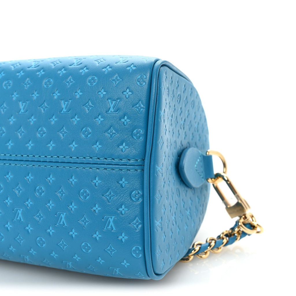 Louis Vuitton Calfskin Nanogram Embossed Speedy Bandouliere 20 Blue