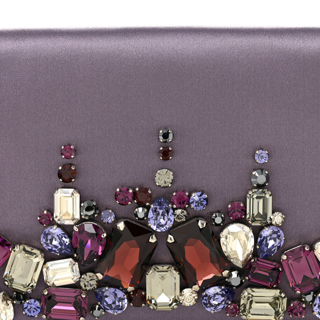 Prada Satin Raso Crystal Embellished Clutch Mirtillo
