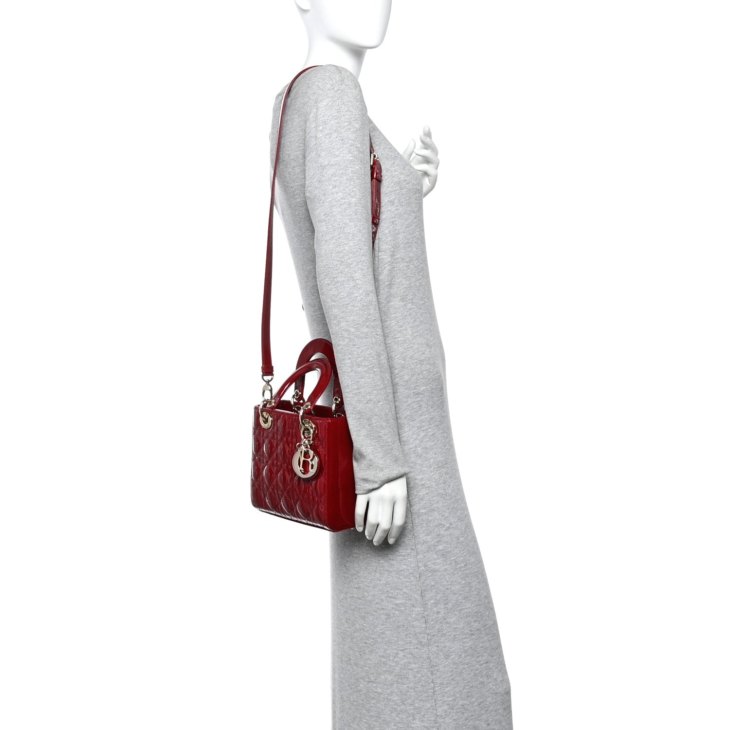 Christian Dior Patent Cannage Small Lady Dior Cherry Red