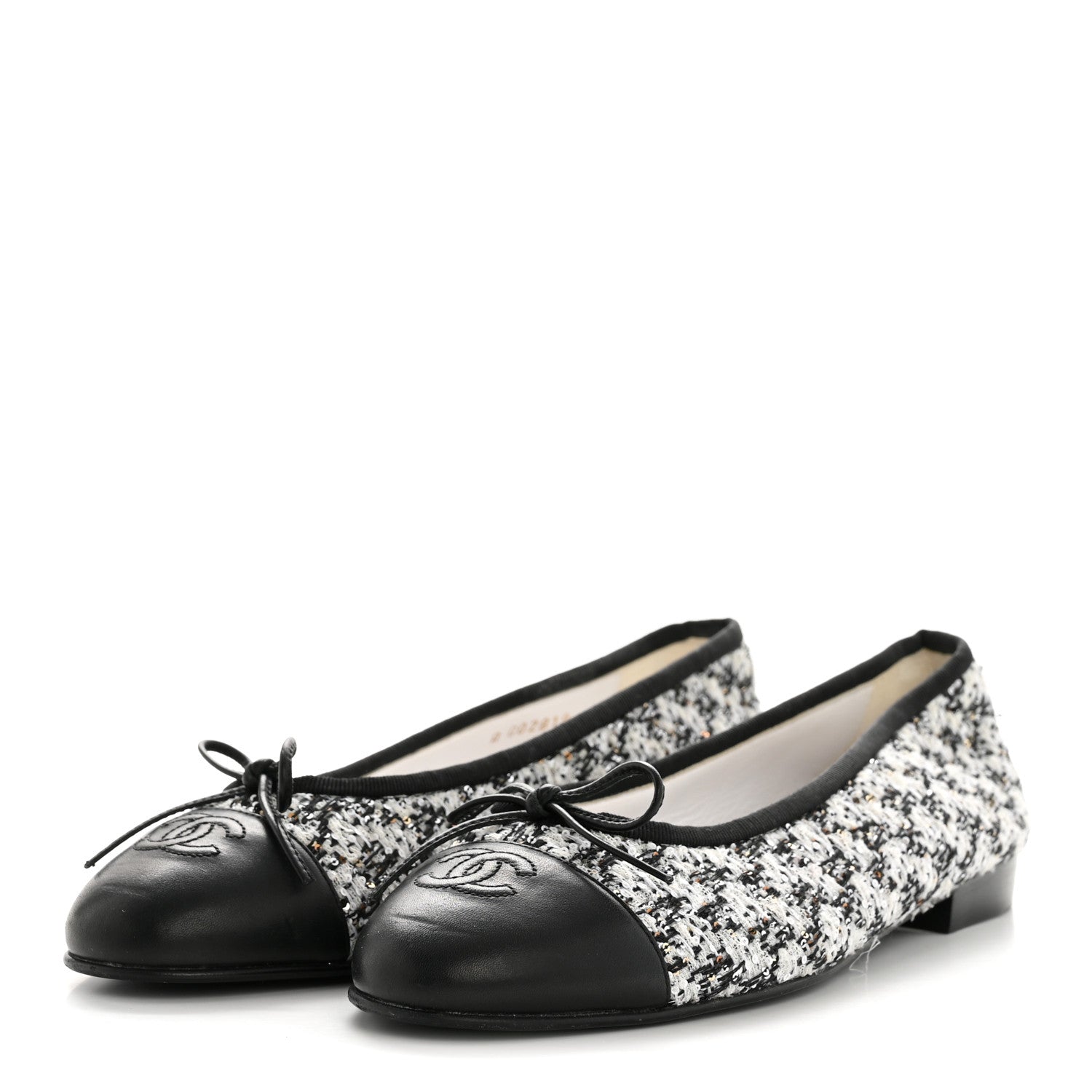 Chanel Tweed Sequin Lambskin Cap Toe Ballerina Flats 39 Black