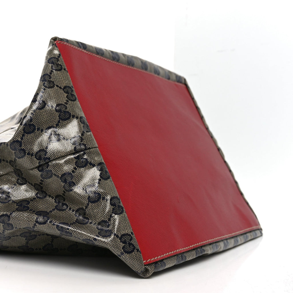 Gucci Crystal Monogram Large Web Handle Bucket Tote Red