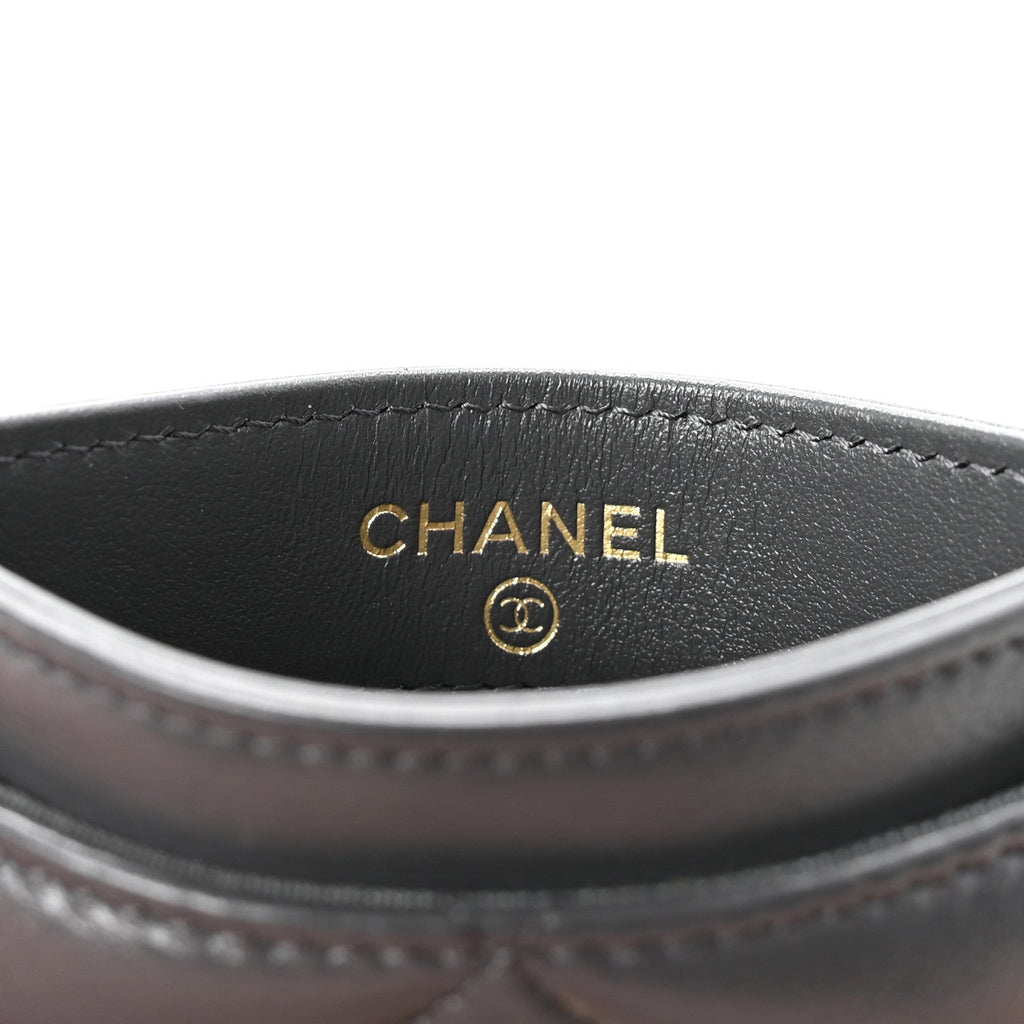 Chanel Shiny Goatskin Quilted Chanel 19 Card Holder Dark Grey