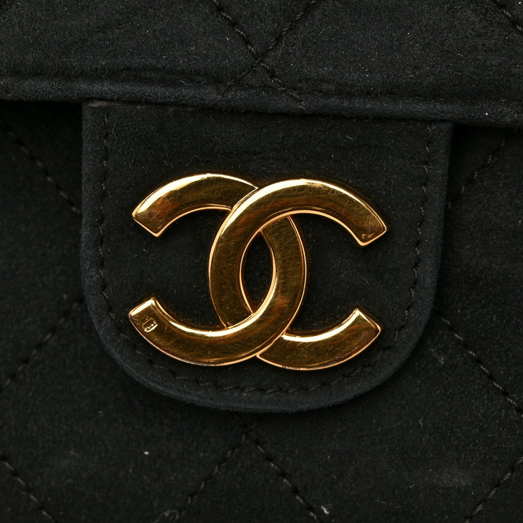 Chanel Suede Quilted Medium Single Flap Black