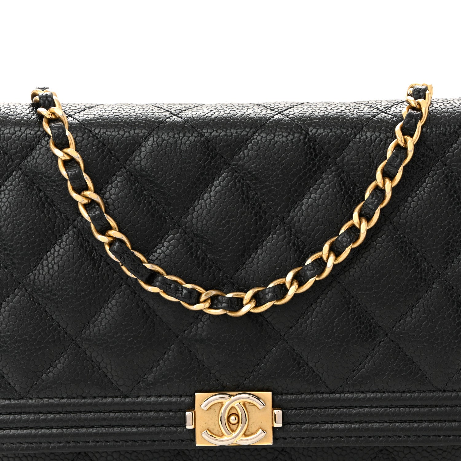 Chanel Caviar Quilted Boy Wallet On Chain WOC Black