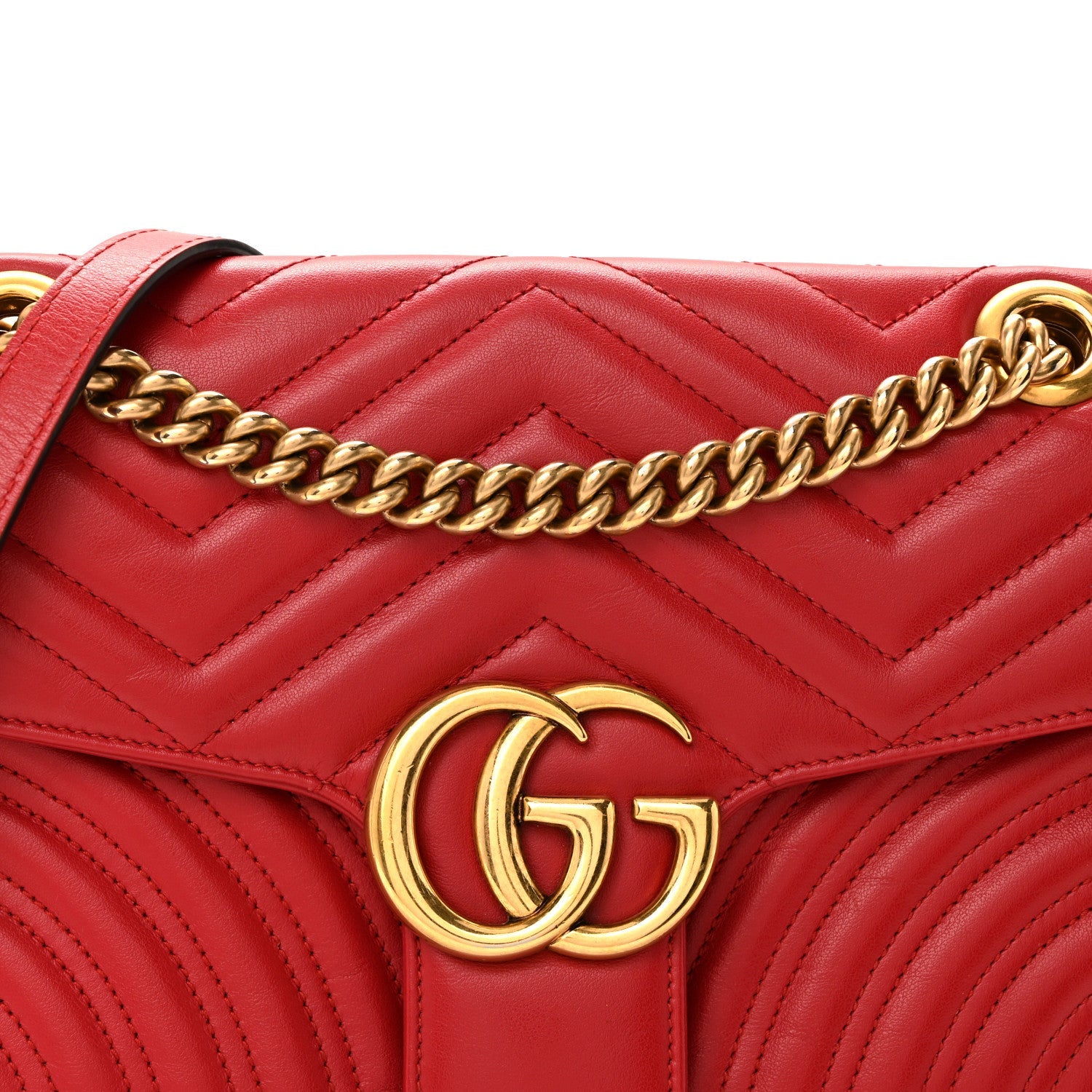Gucci Calfskin Matelasse Small GG Marmont Shoulder Bag Hibiscus Red