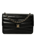 Chanel Lambskin Chevron Quilted Wallet On Chain WOC Black