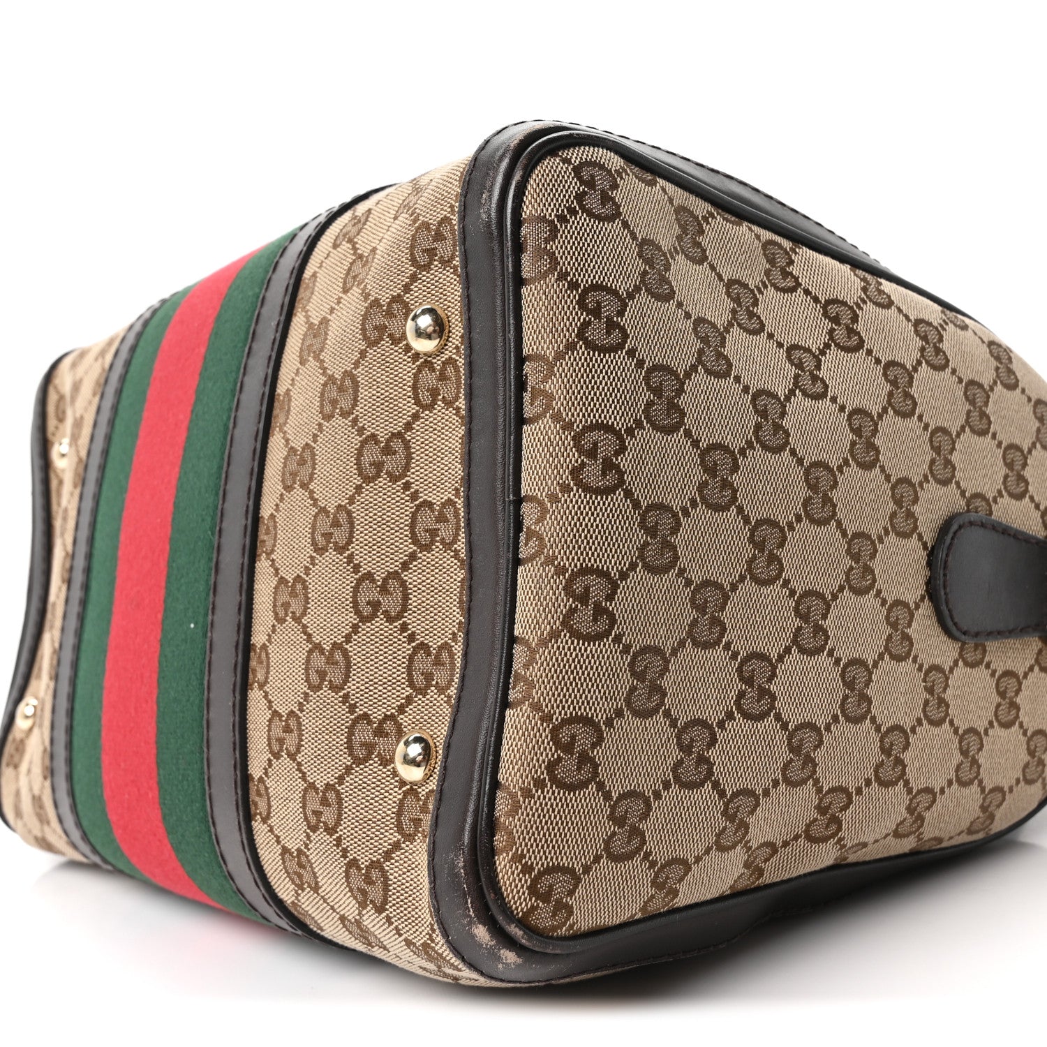 Gucci Monogram Selleria Calfskin Vintage Web Medium Boston Beige Ebony Cocoa