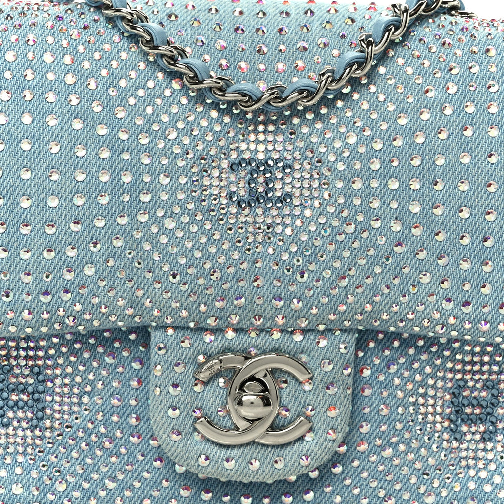 Chanel Denim Strass Evening Flap Bag Blue