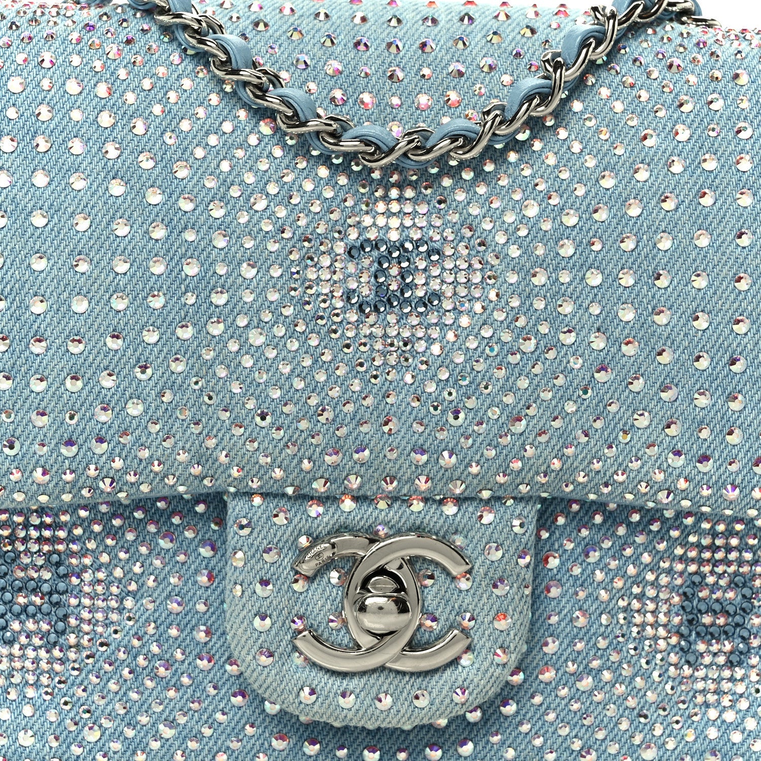 Chanel Denim Strass Evening Flap Bag Blue