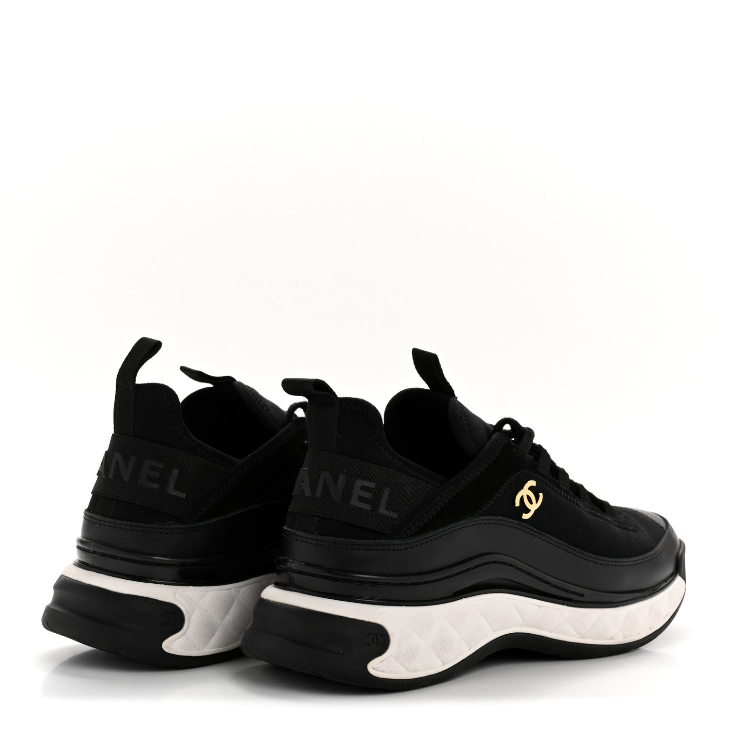 Chanel Velvet Calfskin Mixed Fibers CC Sneakers 38 Black